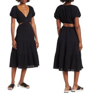 ASTR the Label Puff Sleeve Cutout Gauze Midi Dress Size M